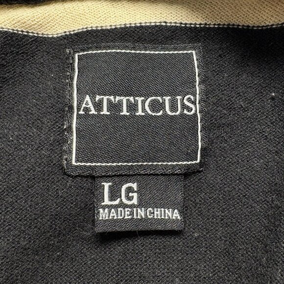 ATTICUS Women Pullover Sweater Crew Neck Striped Pocket Sz L Black Tan 94-8 - Picture 6 of 12